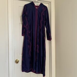 Navy Blue and Pink Embroidered Moroccan Jellaba